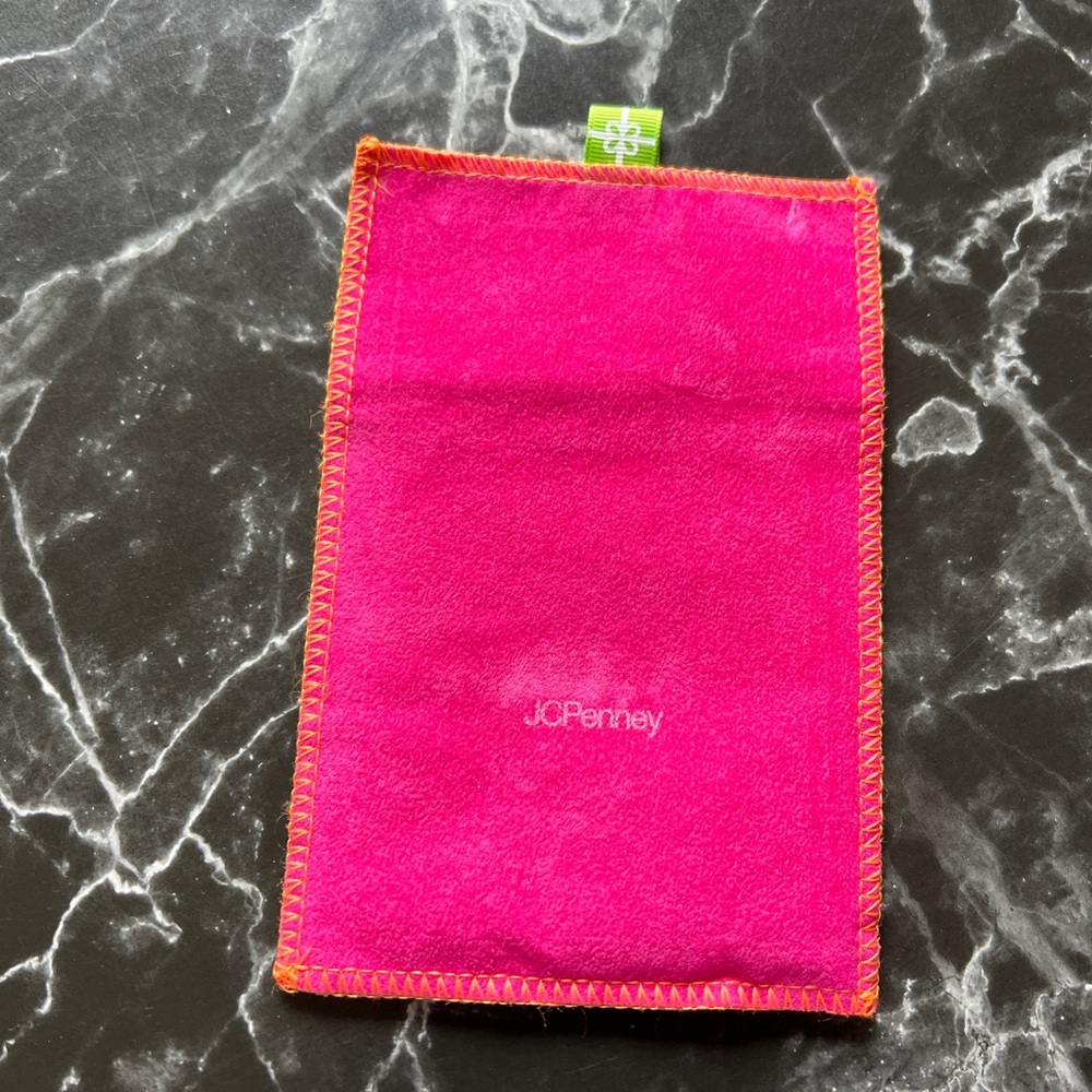 New JCPenney Pink Suede Orange Satin Jewelry Necklace Pouch Storage 4.75” X 5”